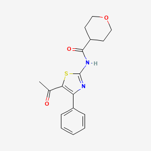 molecular formula C17H18N2O3S B7538639 N-(5-acetyl-4-phenyl-1,3-thiazol-2-yl)oxane-4-carboxamide 