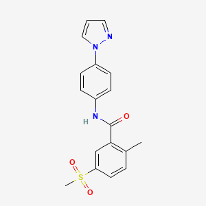 molecular formula C18H17N3O3S B7538700 2-methyl-5-methylsulfonyl-N-(4-pyrazol-1-ylphenyl)benzamide 