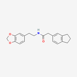 molecular formula C20H21NO3 B7538741 N-[2-(1,3-benzodioxol-5-yl)ethyl]-2-(2,3-dihydro-1H-inden-5-yl)acetamide 
