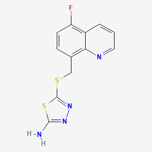 molecular formula C12H9FN4S2 B7538799 5-[(5-Fluoroquinolin-8-yl)methylsulfanyl]-1,3,4-thiadiazol-2-amine 