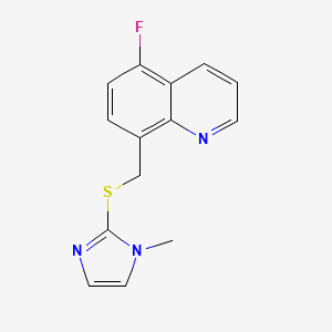 molecular formula C14H12FN3S B7538813 5-Fluoro-8-[(1-methylimidazol-2-yl)sulfanylmethyl]quinoline 
