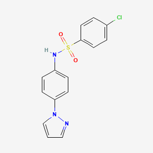 molecular formula C15H12ClN3O2S B7538836 4-chloro-N-(4-pyrazol-1-ylphenyl)benzenesulfonamide 