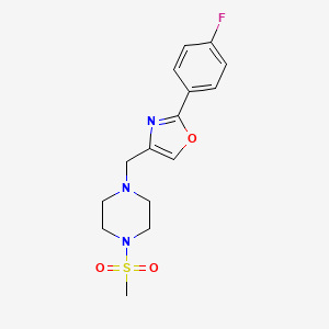 molecular formula C15H18FN3O3S B7538844 2-(4-Fluorophenyl)-4-[(4-methylsulfonylpiperazin-1-yl)methyl]-1,3-oxazole 