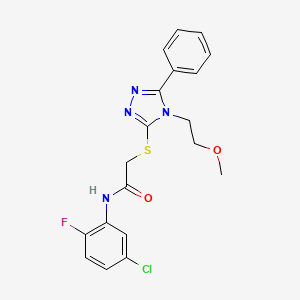 molecular formula C19H18ClFN4O2S B7538882 N-(5-chloro-2-fluorophenyl)-2-[[4-(2-methoxyethyl)-5-phenyl-1,2,4-triazol-3-yl]sulfanyl]acetamide 