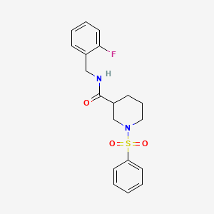 molecular formula C19H21FN2O3S B7538987 1-(benzenesulfonyl)-N-[(2-fluorophenyl)methyl]piperidine-3-carboxamide 
