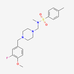 molecular formula C21H28FN3O3S B7538995 N-[[4-[(3-fluoro-4-methoxyphenyl)methyl]piperazin-1-yl]methyl]-N,4-dimethylbenzenesulfonamide 