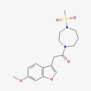 molecular formula C17H22N2O5S B7539059 2-(6-Methoxy-1-benzofuran-3-yl)-1-(4-methylsulfonyl-1,4-diazepan-1-yl)ethanone 