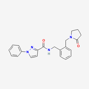 molecular formula C22H22N4O2 B7539129 N-[[2-[(2-oxopyrrolidin-1-yl)methyl]phenyl]methyl]-1-phenylpyrazole-3-carboxamide 