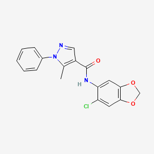 molecular formula C18H14ClN3O3 B7539143 N-(6-chloro-1,3-benzodioxol-5-yl)-5-methyl-1-phenylpyrazole-4-carboxamide 