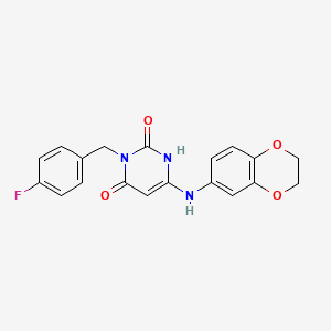molecular formula C19H16FN3O4 B7539420 6-(2,3-dihydro-1,4-benzodioxin-6-ylamino)-3-[(4-fluorophenyl)methyl]-1H-pyrimidine-2,4-dione 