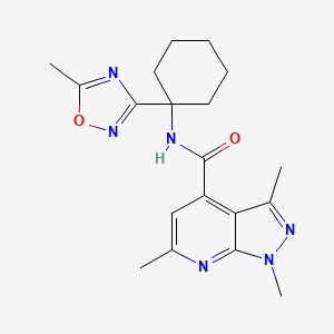 molecular formula C19H24N6O2 B7539456 1,3,6-trimethyl-N-[1-(5-methyl-1,2,4-oxadiazol-3-yl)cyclohexyl]pyrazolo[3,4-b]pyridine-4-carboxamide 