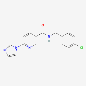 molecular formula C16H13ClN4O B7539508 N-[(4-chlorophenyl)methyl]-6-imidazol-1-ylpyridine-3-carboxamide 
