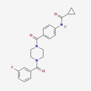 molecular formula C22H22FN3O3 B7539654 N-[4-[4-(3-fluorobenzoyl)piperazine-1-carbonyl]phenyl]cyclopropanecarboxamide 