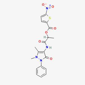 molecular formula C19H18N4O6S B7539806 [1-[(1,5-Dimethyl-3-oxo-2-phenylpyrazol-4-yl)amino]-1-oxopropan-2-yl] 5-nitrothiophene-2-carboxylate 