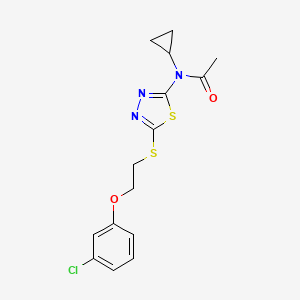 molecular formula C15H16ClN3O2S2 B7539831 N-[5-[2-(3-chlorophenoxy)ethylsulfanyl]-1,3,4-thiadiazol-2-yl]-N-cyclopropylacetamide 
