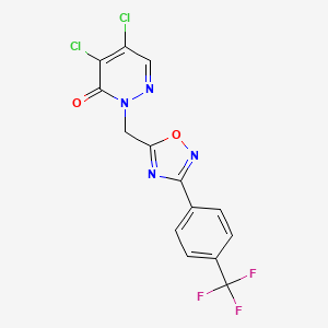 molecular formula C14H7Cl2F3N4O2 B7539905 4,5-Dichloro-2-[[3-[4-(trifluoromethyl)phenyl]-1,2,4-oxadiazol-5-yl]methyl]pyridazin-3-one 