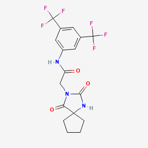 molecular formula C17H15F6N3O3 B7540048 N-[3,5-bis(trifluoromethyl)phenyl]-2-(2,4-dioxo-1,3-diazaspiro[4.4]nonan-3-yl)acetamide 