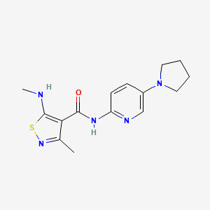 molecular formula C15H19N5OS B7540083 3-methyl-5-(methylamino)-N-(5-pyrrolidin-1-ylpyridin-2-yl)-1,2-thiazole-4-carboxamide 