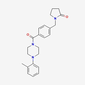 molecular formula C23H27N3O2 B7540146 1-[[4-[4-(2-Methylphenyl)piperazine-1-carbonyl]phenyl]methyl]pyrrolidin-2-one 
