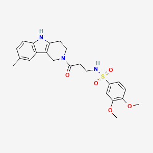 molecular formula C23H27N3O5S B7540176 3,4-dimethoxy-N-[3-(8-methyl-1,3,4,5-tetrahydropyrido[4,3-b]indol-2-yl)-3-oxopropyl]benzenesulfonamide 