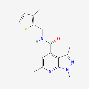 molecular formula C16H18N4OS B7540258 1,3,6-trimethyl-N-[(3-methylthiophen-2-yl)methyl]pyrazolo[3,4-b]pyridine-4-carboxamide 