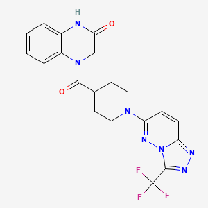 molecular formula C20H18F3N7O2 B7540389 4-[1-[3-(Trifluoromethyl)-[1,2,4]triazolo[4,3-b]pyridazin-6-yl]piperidine-4-carbonyl]-1,3-dihydroquinoxalin-2-one 