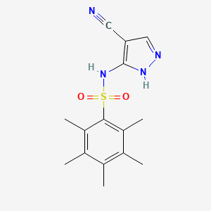 molecular formula C15H18N4O2S B7540390 N-(4-cyano-1H-pyrazol-5-yl)-2,3,4,5,6-pentamethylbenzenesulfonamide 