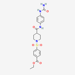 Ethyl 4-[4-[[4-(carbamoylamino)phenyl]carbamoyl]piperidin-1-yl]sulfonylbenzoate