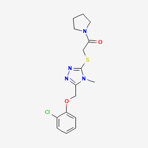 molecular formula C16H19ClN4O2S B7540455 2-[[5-[(2-Chlorophenoxy)methyl]-4-methyl-1,2,4-triazol-3-yl]sulfanyl]-1-pyrrolidin-1-ylethanone 