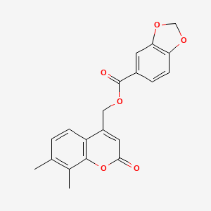 molecular formula C20H16O6 B7540556 (7,8-Dimethyl-2-oxochromen-4-yl)methyl 1,3-benzodioxole-5-carboxylate 