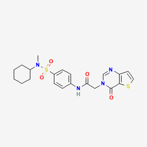 molecular formula C21H24N4O4S2 B7540615 N-[4-[cyclohexyl(methyl)sulfamoyl]phenyl]-2-(4-oxothieno[3,2-d]pyrimidin-3-yl)acetamide 