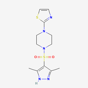 molecular formula C12H17N5O2S2 B7540761 2-[4-[(3,5-dimethyl-1H-pyrazol-4-yl)sulfonyl]piperazin-1-yl]-1,3-thiazole 