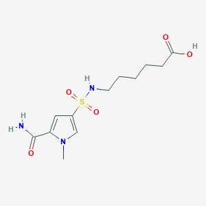 molecular formula C12H19N3O5S B7540904 6-[(5-Carbamoyl-1-methylpyrrol-3-yl)sulfonylamino]hexanoic acid 