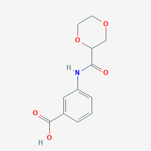molecular formula C12H13NO5 B7541054 3-(1,4-Dioxane-2-carbonylamino)benzoic acid 