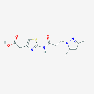 molecular formula C13H16N4O3S B7541125 2-[2-[3-(3,5-Dimethylpyrazol-1-yl)propanoylamino]-1,3-thiazol-4-yl]acetic acid 
