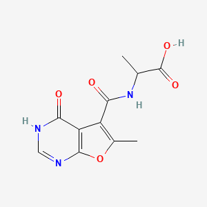 molecular formula C11H11N3O5 B7541196 2-[(6-methyl-4-oxo-3H-furo[2,3-d]pyrimidine-5-carbonyl)amino]propanoic acid 
