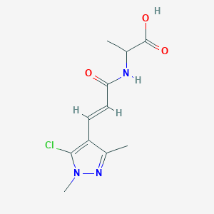 molecular formula C11H14ClN3O3 B7541211 2-[[(E)-3-(5-chloro-1,3-dimethylpyrazol-4-yl)prop-2-enoyl]amino]propanoic acid 