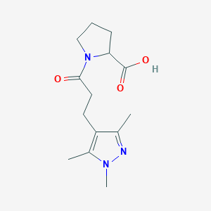 molecular formula C14H21N3O3 B7541232 1-[3-(1,3,5-Trimethylpyrazol-4-yl)propanoyl]pyrrolidine-2-carboxylic acid 