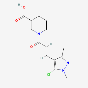 molecular formula C14H18ClN3O3 B7541260 1-[(E)-3-(5-chloro-1,3-dimethylpyrazol-4-yl)prop-2-enoyl]piperidine-3-carboxylic acid 