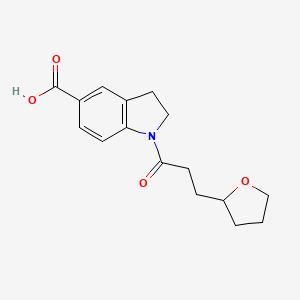 molecular formula C16H19NO4 B7541295 1-[3-(Oxolan-2-yl)propanoyl]-2,3-dihydroindole-5-carboxylic acid 