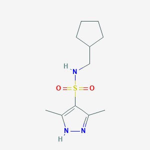 molecular formula C11H19N3O2S B7541324 N-(cyclopentylmethyl)-3,5-dimethyl-1H-pyrazole-4-sulfonamide 