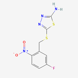 molecular formula C9H7FN4O2S2 B7541342 5-[(5-Fluoro-2-nitrophenyl)methylsulfanyl]-1,3,4-thiadiazol-2-amine 