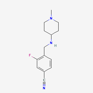 molecular formula C14H18FN3 B7541399 3-Fluoro-4-[[(1-methylpiperidin-4-yl)amino]methyl]benzonitrile 