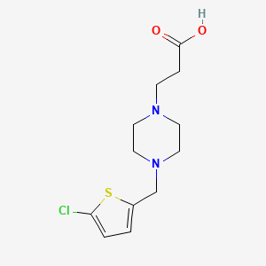 molecular formula C12H17ClN2O2S B7541530 3-[4-[(5-Chlorothiophen-2-yl)methyl]piperazin-1-yl]propanoic acid 