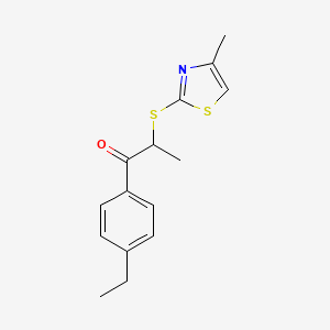 molecular formula C15H17NOS2 B7541937 1-(4-Ethylphenyl)-2-[(4-methyl-1,3-thiazol-2-yl)sulfanyl]propan-1-one 