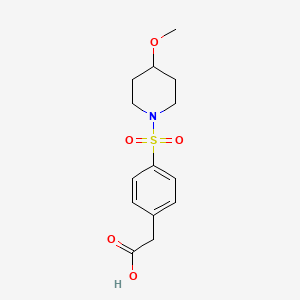 molecular formula C14H19NO5S B7542150 2-(4-((4-Methoxypiperidin-1-yl)sulfonyl)phenyl)acetic acid 