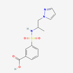 molecular formula C13H15N3O4S B7542175 3-(1-Pyrazol-1-ylpropan-2-ylsulfamoyl)benzoic acid 