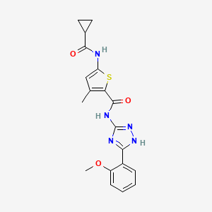 molecular formula C19H19N5O3S B7542305 5-(cyclopropanecarbonylamino)-N-[5-(2-methoxyphenyl)-1H-1,2,4-triazol-3-yl]-3-methylthiophene-2-carboxamide 