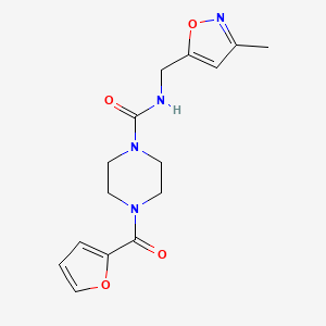 molecular formula C15H18N4O4 B7542321 4-(furan-2-carbonyl)-N-[(3-methyl-1,2-oxazol-5-yl)methyl]piperazine-1-carboxamide 