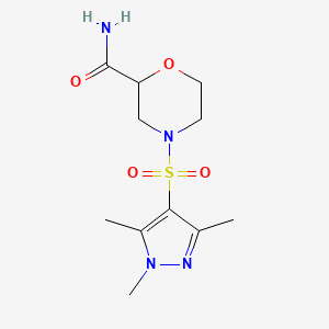 molecular formula C11H18N4O4S B7542522 4-(1,3,5-Trimethylpyrazol-4-yl)sulfonylmorpholine-2-carboxamide 